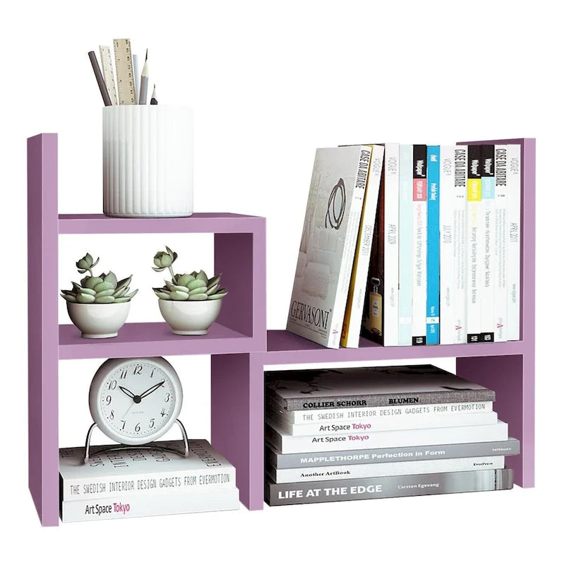 Organisateur de bureau en bois beige/blanc/marron/noir avec étagères réglables