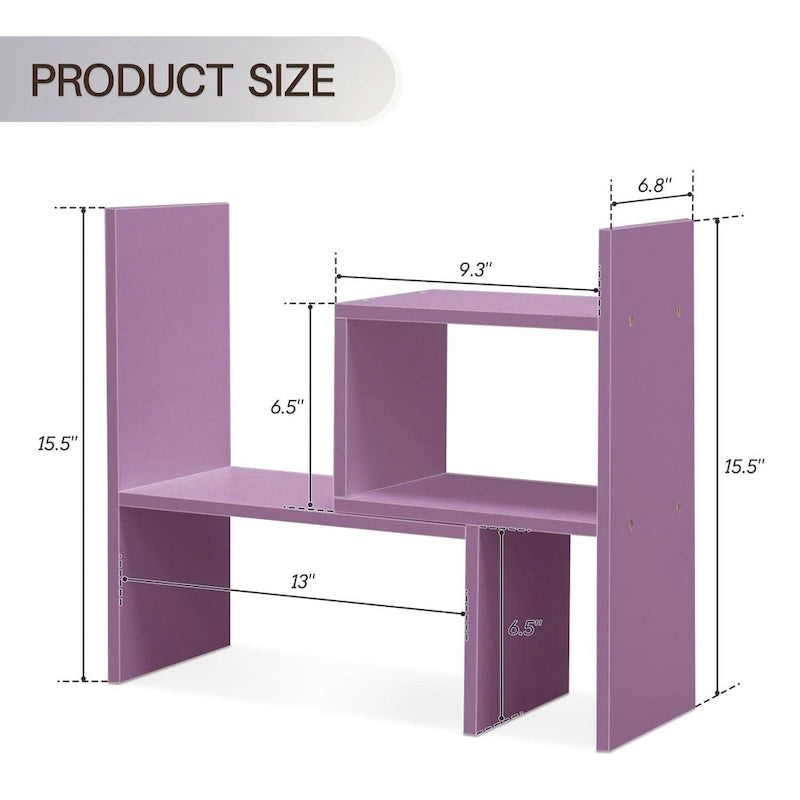 Organisateur de bureau en bois beige/blanc/marron/noir avec étagères réglables