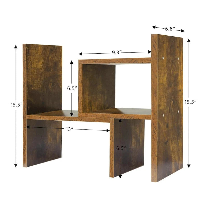 Organisateur de bureau en bois beige/blanc/marron/noir avec étagères réglables