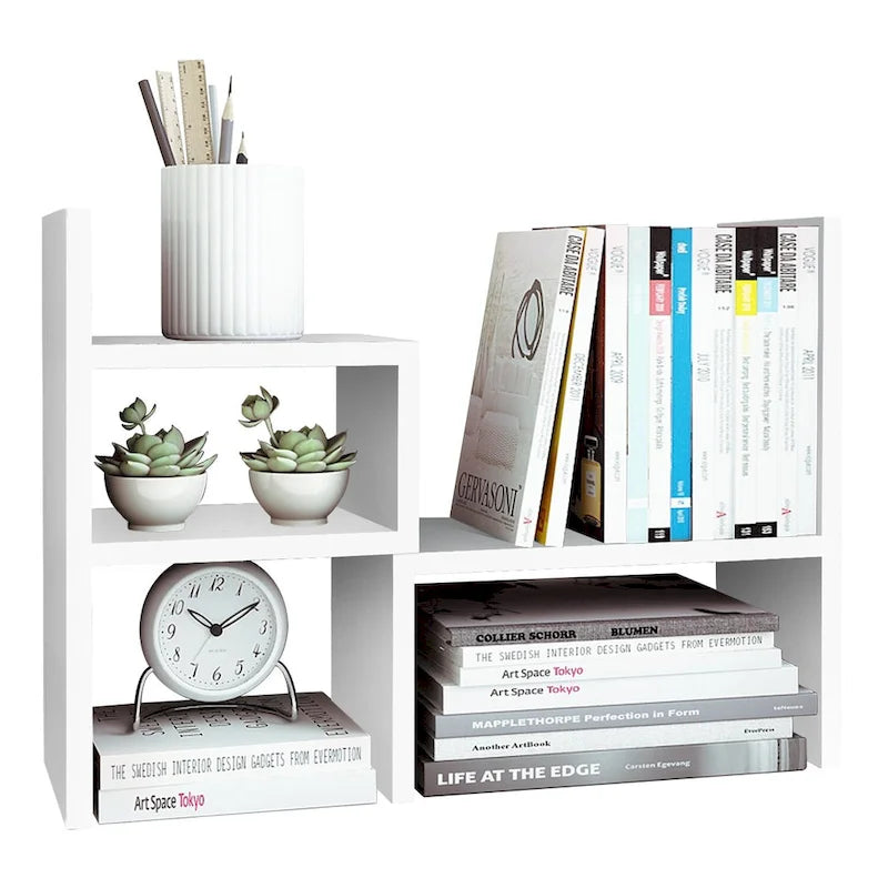 Organisateur de bureau en bois beige/blanc/marron/noir avec étagères réglables