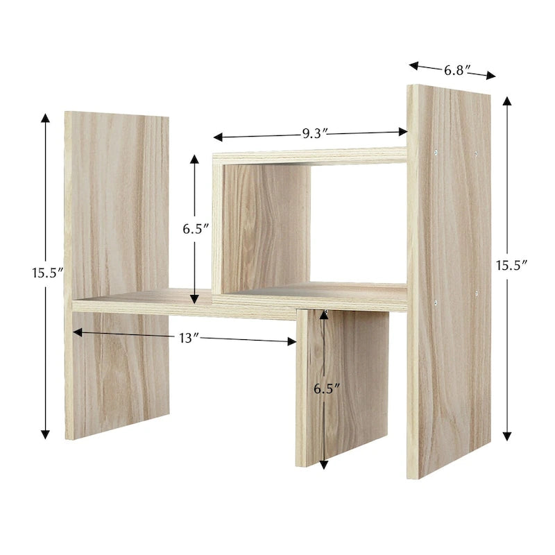 Organisateur de bureau en bois beige/blanc/marron/noir avec étagères réglables