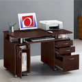 Bureau d'ordinateur avec classeur à 3 tiroirs et tablette coulissante pour clavier, Chocolat / Gris / Espresso, Style traditionnel, 1 personne