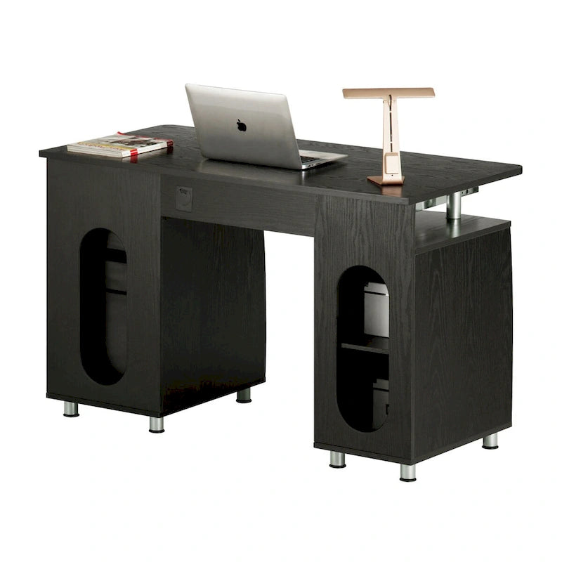 Bureau d'ordinateur avec classeur à 3 tiroirs et tablette coulissante pour clavier, Chocolat / Gris / Espresso, Style traditionnel, 1 personne