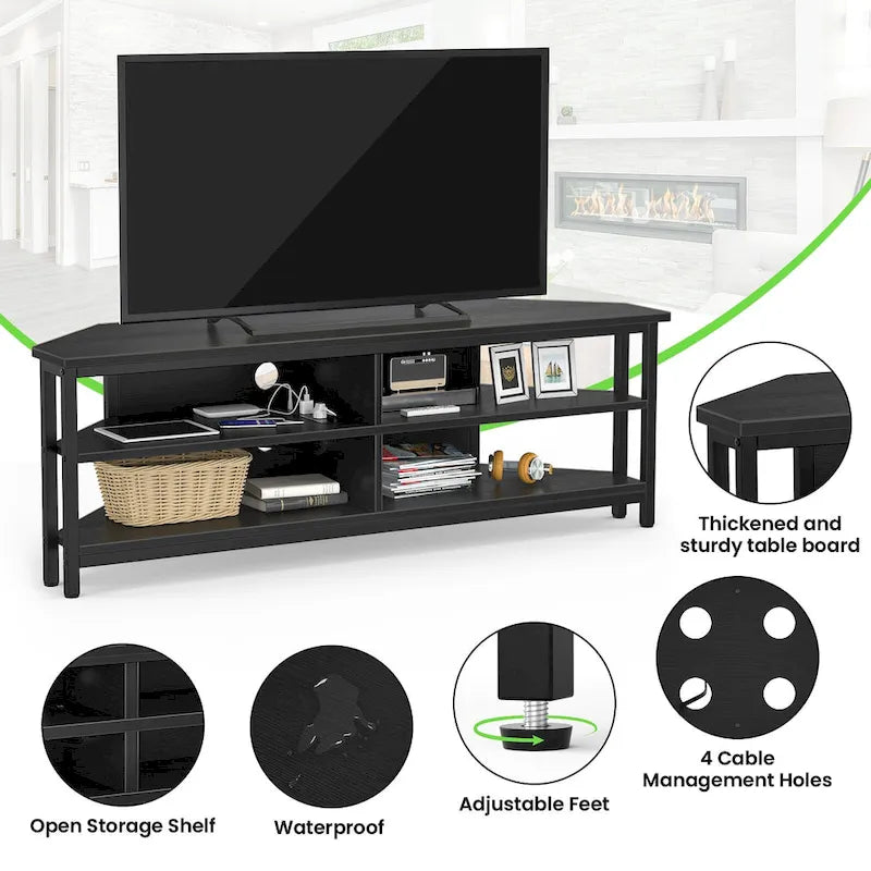 Meuble TV d'angle marron rustique / noir / chêne gris avec station de charge intégrée - Convient aux téléviseurs jusqu'à 60 pouces