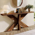 Console en bois de ferme brun avec piétement géométrique – 70,9 po