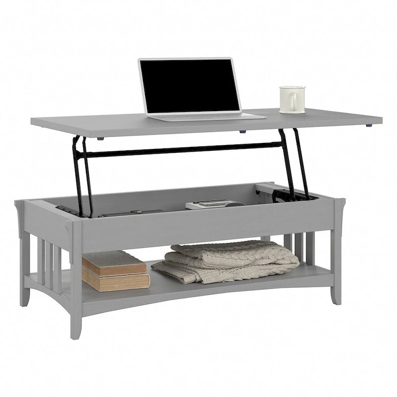 Table basse à plateau relevable avec rangement, blanc antique/gris cap Cod