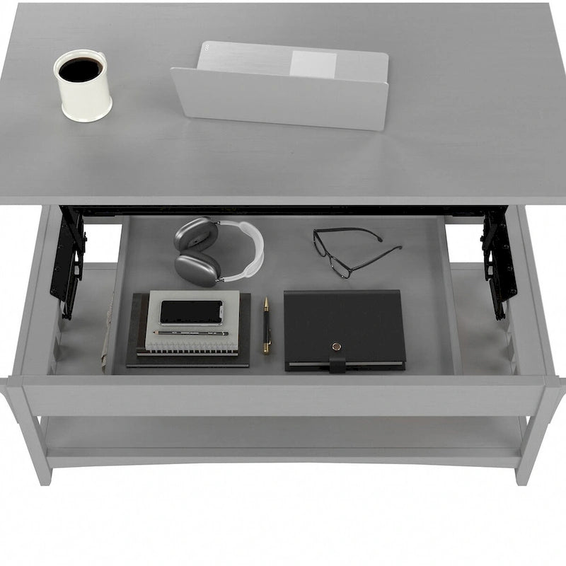 Table basse à plateau relevable avec rangement, blanc antique/gris cap Cod