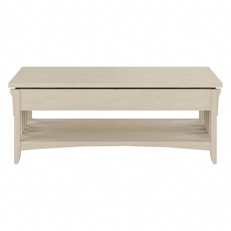 Table basse à plateau relevable avec rangement, blanc antique/gris cap Cod