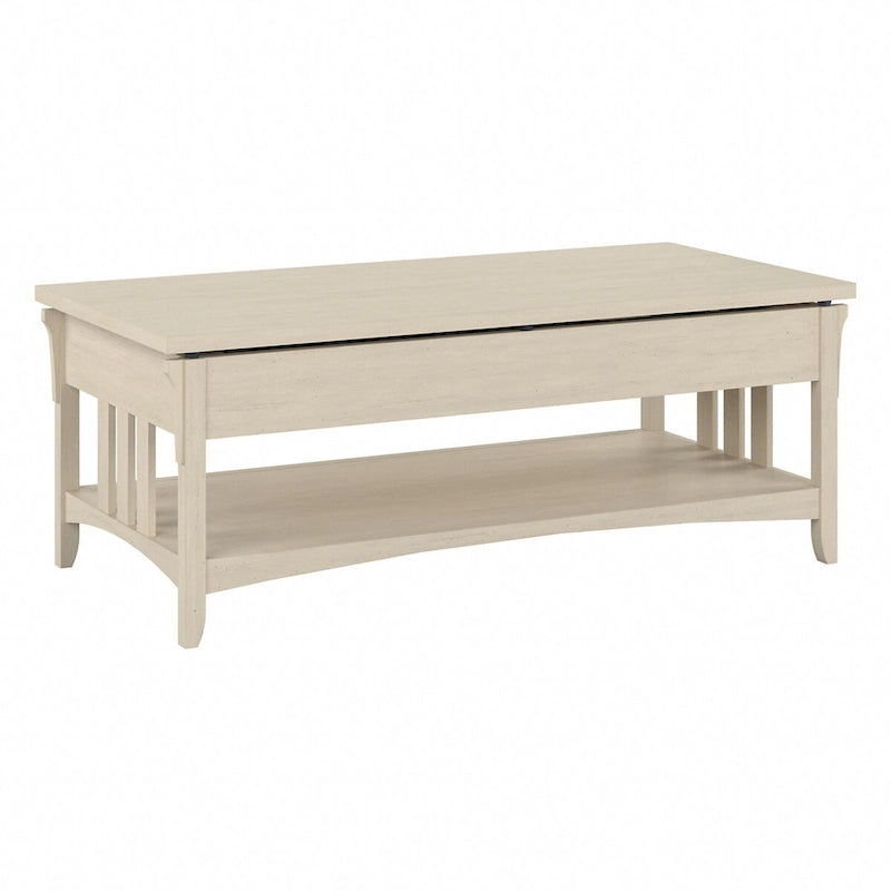 Table basse à plateau relevable avec rangement, blanc antique/gris cap Cod