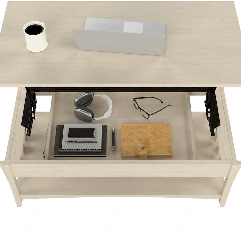 Table basse à plateau relevable avec rangement, blanc antique/gris cap Cod