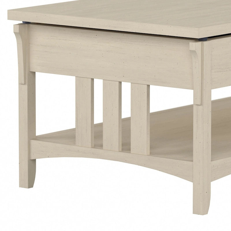 Table basse à plateau relevable avec rangement, blanc antique/gris cap Cod
